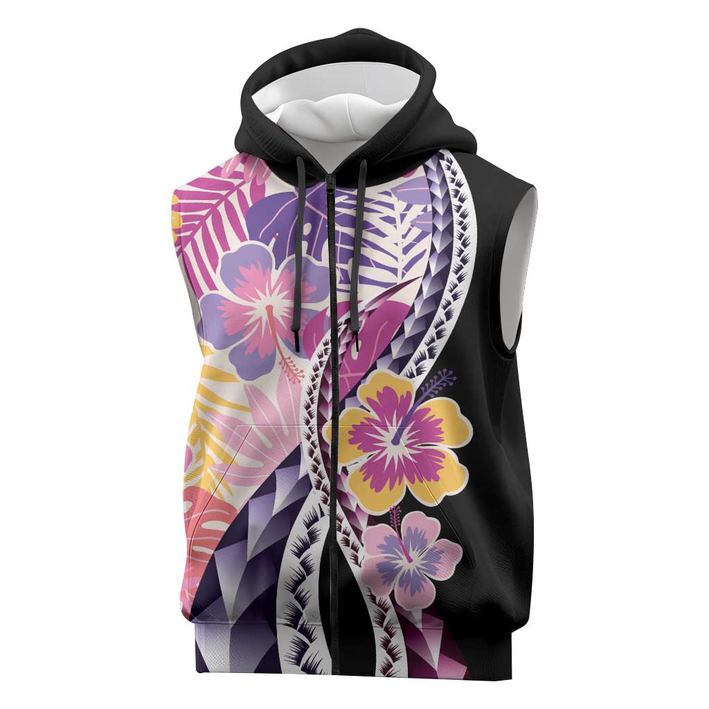 Aloha Vintage Hibiscus Lei Seamless Pattern Sleeveless Zip Hoodie LT9