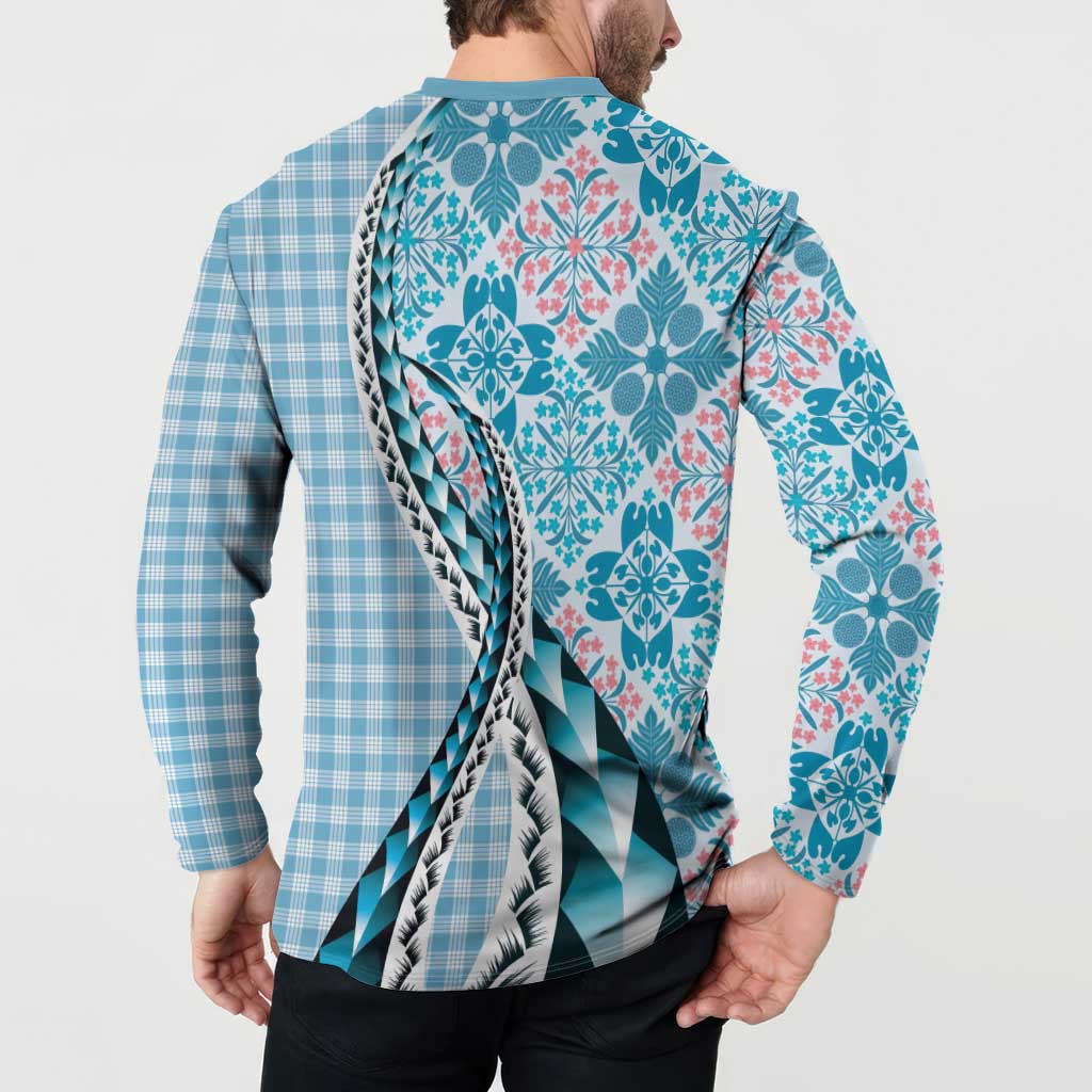 Aloha Vintage Palaka Floral Hawaiian Quilt Button Sweatshirt Uliuli Motif - Polynesian Pride