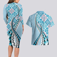 Aloha Vintage Palaka Floral Hawaiian Quilt Couples Matching Long Sleeve Bodycon Dress and Hawaiian Shirt Uliuli Motif LT9 - Polynesian Pride