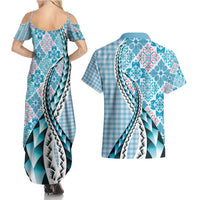 Aloha Vintage Palaka Floral Hawaiian Quilt Couples Matching Summer Maxi Dress and Hawaiian Shirt Uliuli Motif LT9 - Polynesian Pride