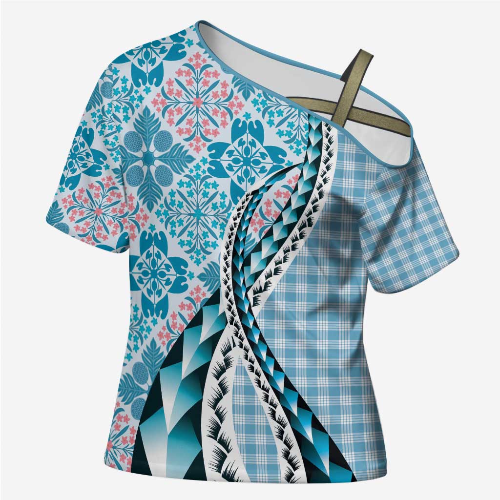 Aloha Vintage Palaka Floral Hawaiian Quilt Cross Shoulder Shirt Uliuli Motif - Polynesian Pride