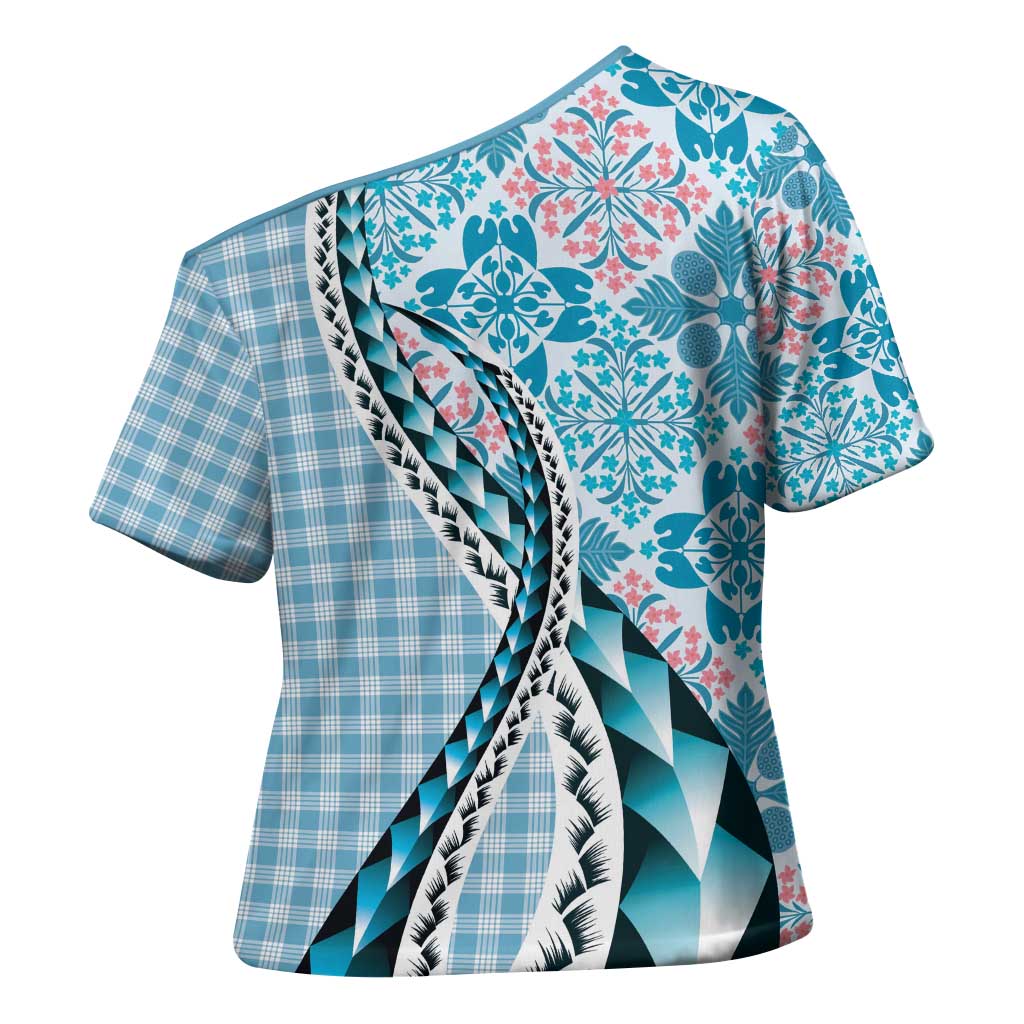 Aloha Vintage Palaka Floral Hawaiian Quilt Cross Shoulder Shirt Uliuli Motif - Polynesian Pride