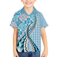 Aloha Vintage Palaka Floral Hawaiian Quilt Family Matching Long Sleeve Bodycon Dress and Hawaiian Shirt Uliuli Motif LT9 Son's Shirt Blue - Polynesian Pride