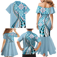 Aloha Vintage Palaka Floral Hawaiian Quilt Family Matching Mermaid Dress and Hawaiian Shirt Uliuli Motif LT9 - Polynesian Pride