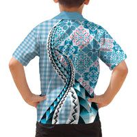 Aloha Vintage Palaka Floral Hawaiian Quilt Family Matching Off Shoulder Maxi Dress and Hawaiian Shirt Uliuli Motif LT9 - Polynesian Pride