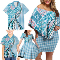 Aloha Vintage Palaka Floral Hawaiian Quilt Family Matching Off Shoulder Short Dress and Hawaiian Shirt Uliuli Motif LT9 - Polynesian Pride