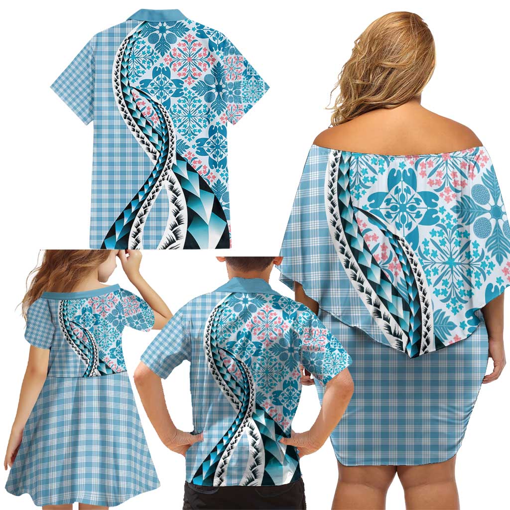 Aloha Vintage Palaka Floral Hawaiian Quilt Family Matching Off Shoulder Short Dress and Hawaiian Shirt Uliuli Motif LT9 - Polynesian Pride