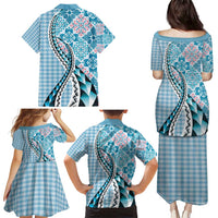Aloha Vintage Palaka Floral Hawaiian Quilt Family Matching Puletasi and Hawaiian Shirt Uliuli Motif LT9 - Polynesian Pride