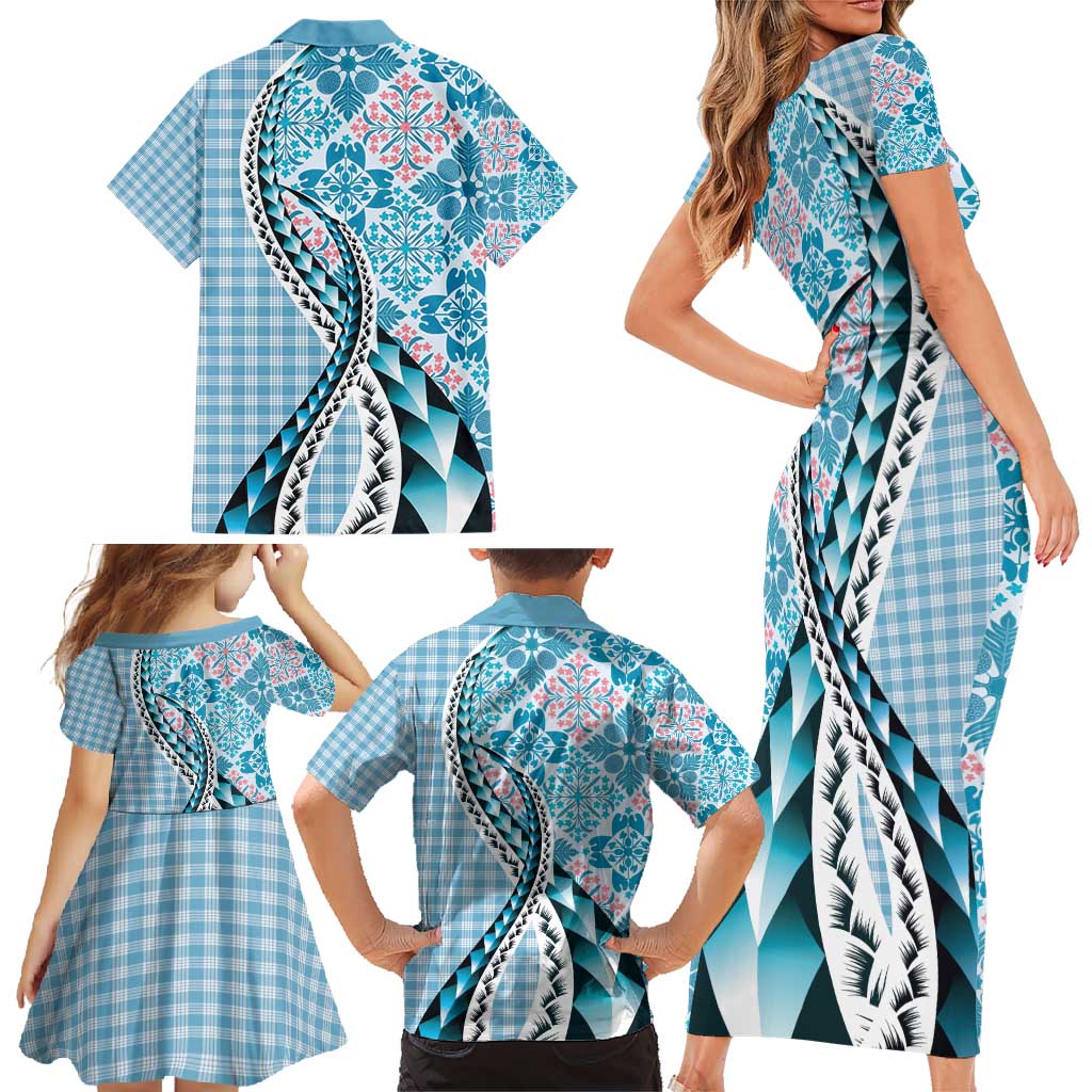 Aloha Vintage Palaka Floral Hawaiian Quilt Family Matching Short Sleeve Bodycon Dress and Hawaiian Shirt Uliuli Motif LT9 - Polynesian Pride