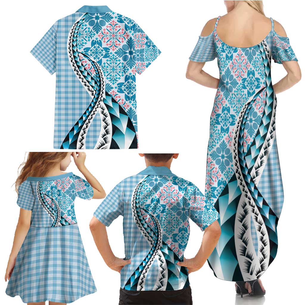 Aloha Vintage Palaka Floral Hawaiian Quilt Family Matching Summer Maxi Dress and Hawaiian Shirt Uliuli Motif LT9 - Polynesian Pride
