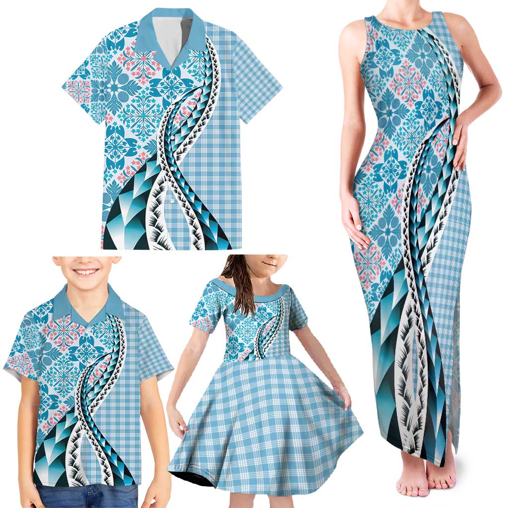 Aloha Vintage Palaka Floral Hawaiian Quilt Family Matching Tank Maxi Dress and Hawaiian Shirt Uliuli Motif LT9 - Polynesian Pride