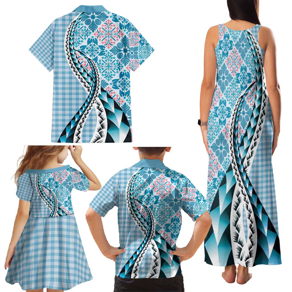 Aloha Vintage Palaka Floral Hawaiian Quilt Family Matching Tank Maxi Dress and Hawaiian Shirt Uliuli Motif LT9 - Polynesian Pride