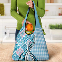 Aloha Vintage Palaka Floral Hawaiian Quilt Grocery Bag Uliuli Motif - Polynesian Pride