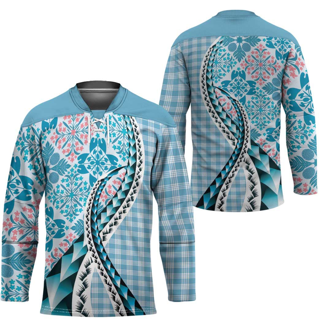 Aloha Vintage Palaka Floral Hawaiian Quilt Hockey Jersey Uliuli Motif - Polynesian Pride