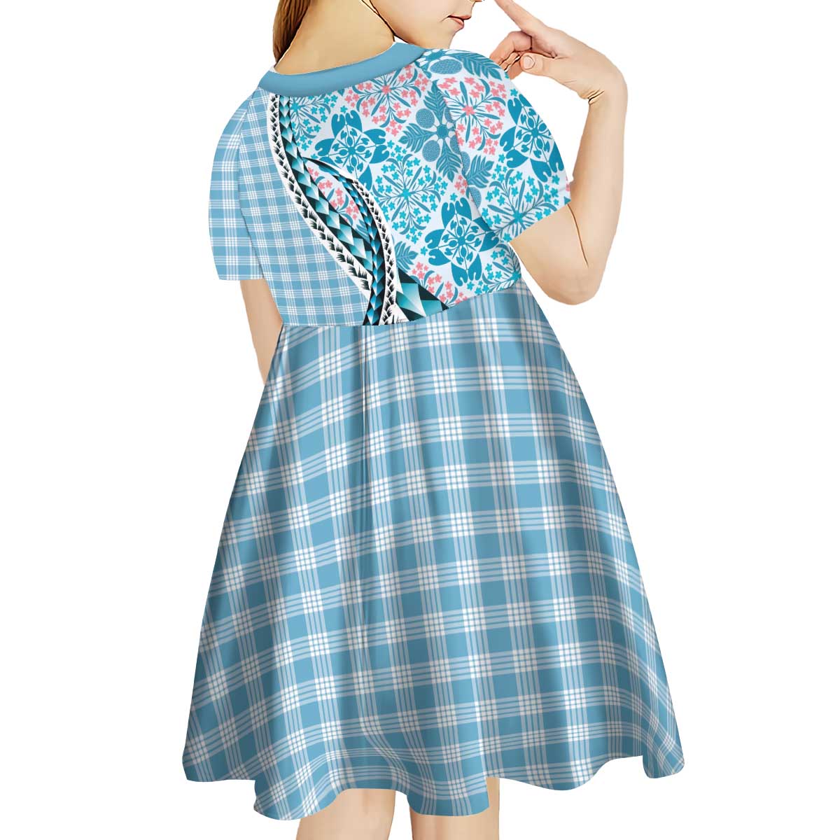 Aloha Vintage Palaka Floral Hawaiian Quilt Kid Short Sleeve Dress Uliuli Motif - Polynesian Pride