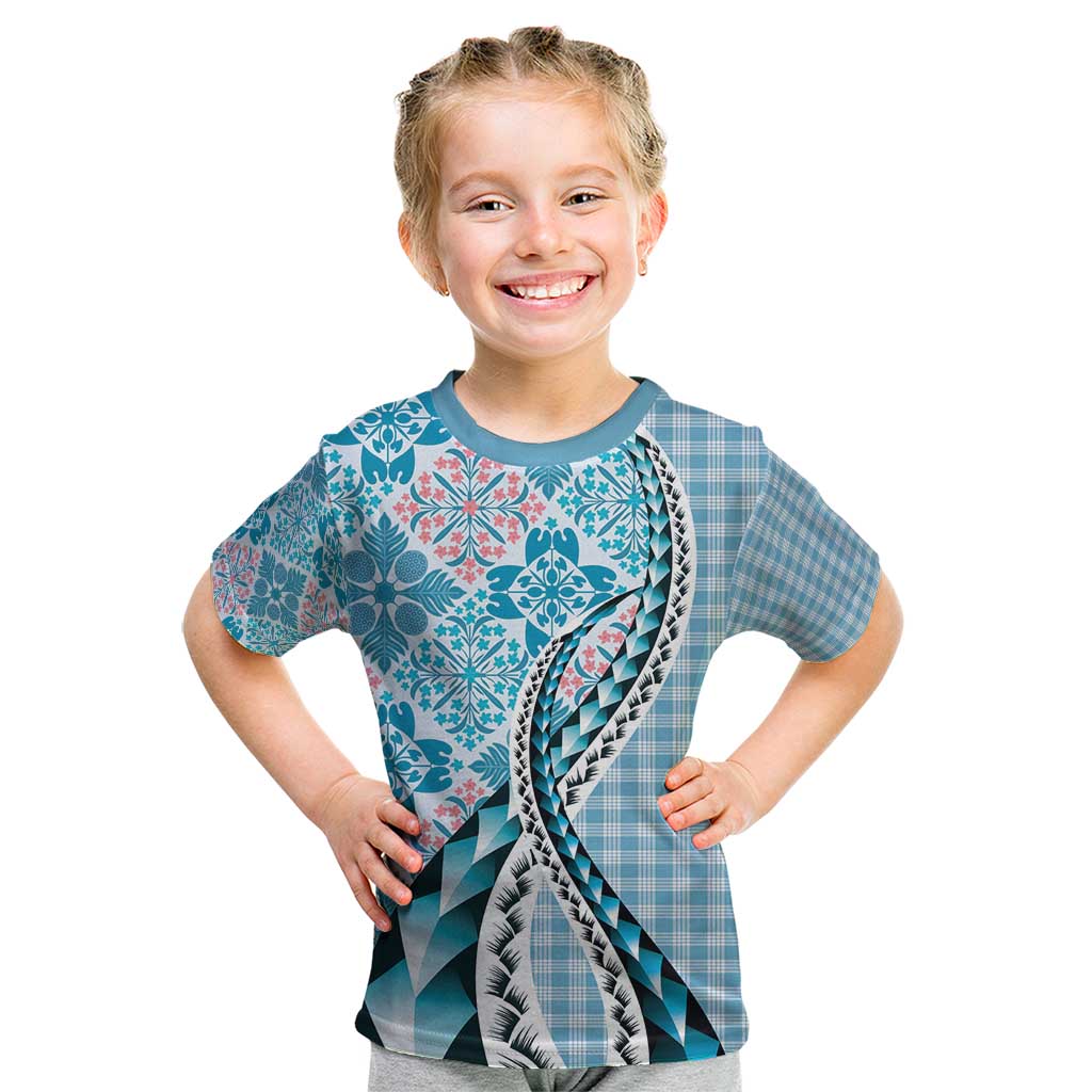 Aloha Vintage Palaka Floral Hawaiian Quilt Kid T Shirt Uliuli Motif - Polynesian Pride