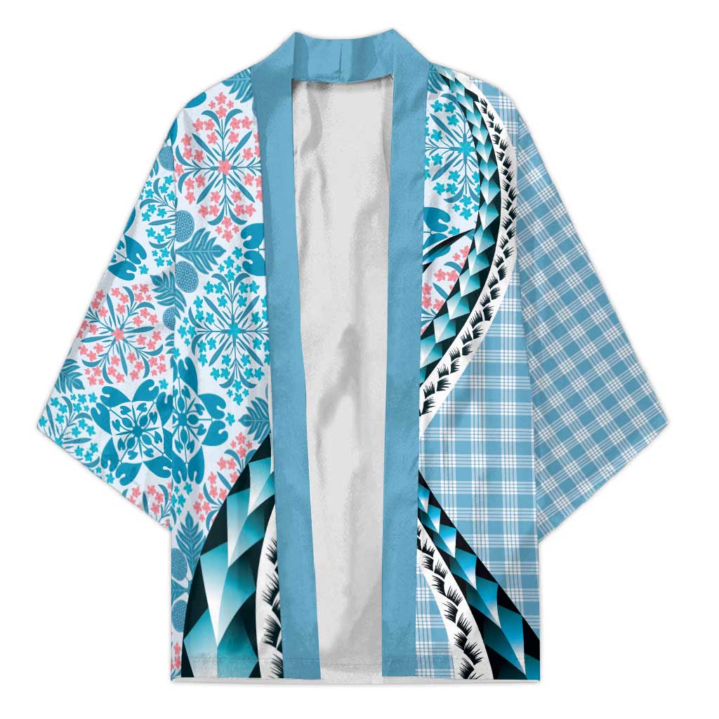 Aloha Vintage Palaka Floral Hawaiian Quilt Kimono Uliuli Motif LT9 Unisex Blue - Polynesian Pride