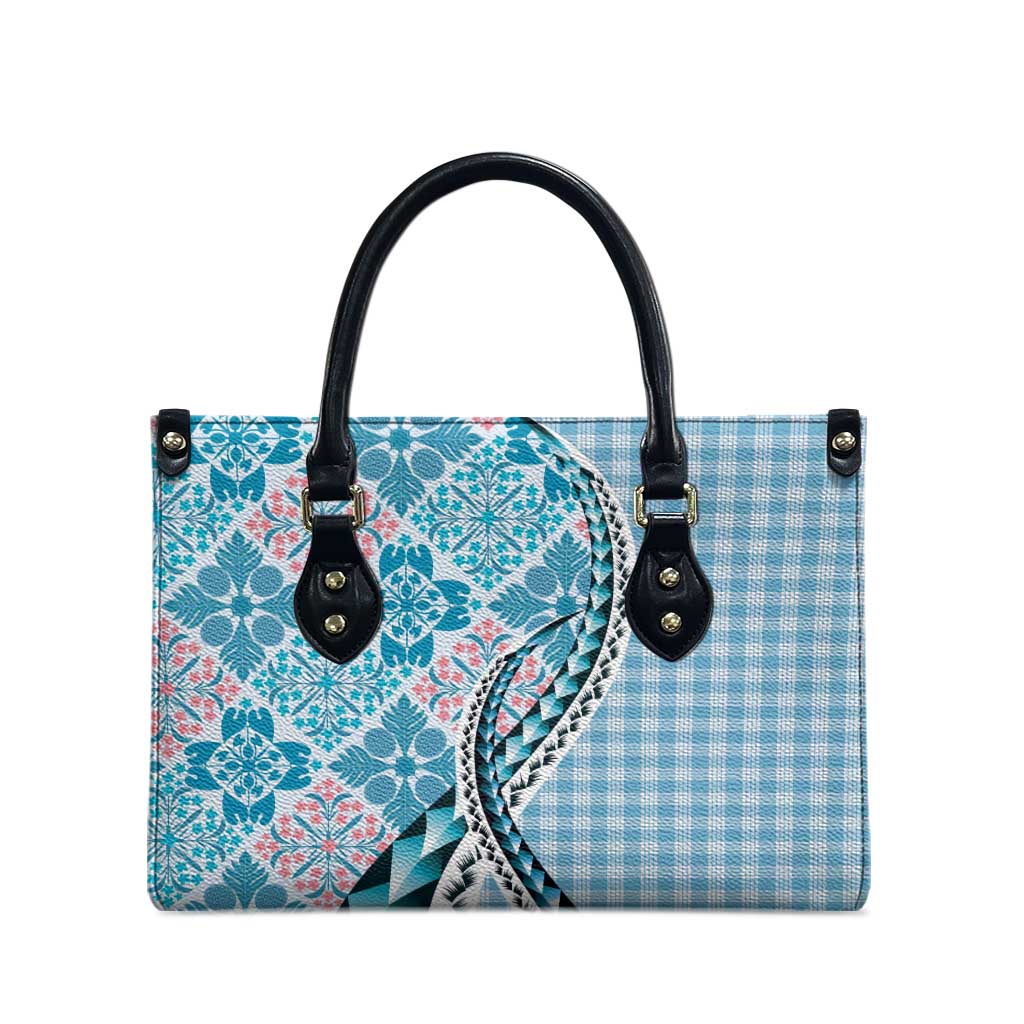 Aloha Vintage Palaka Floral Hawaiian Quilt Leather Bag Uliuli Motif - Polynesian Pride