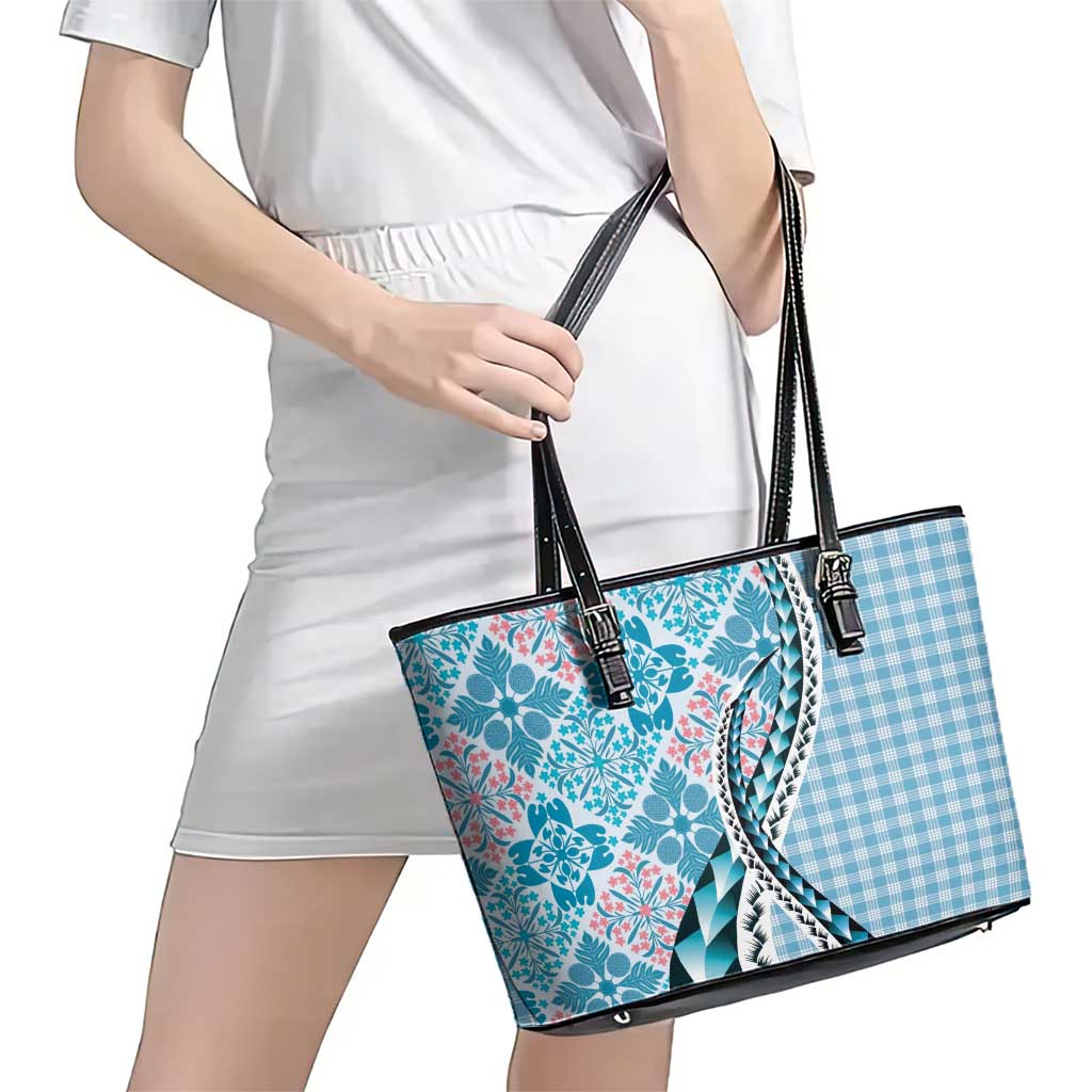 Aloha Vintage Palaka Floral Hawaiian Quilt Leather Tote Bag Uliuli Motif - Polynesian Pride