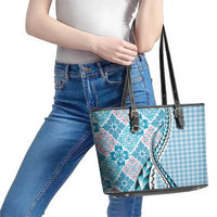 Aloha Vintage Palaka Floral Hawaiian Quilt Leather Tote Bag Uliuli Motif - Polynesian Pride