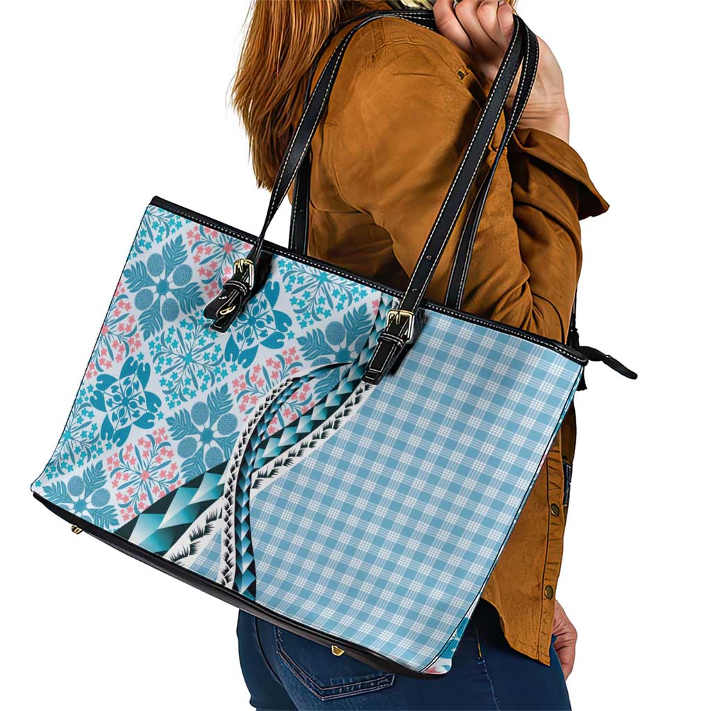 Aloha Vintage Palaka Floral Hawaiian Quilt Leather Tote Bag Uliuli Motif - Polynesian Pride