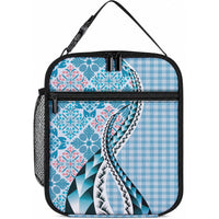 Aloha Vintage Palaka Floral Hawaiian Quilt Lunch Bag Uliuli Motif LT9 10.2 × 8.3 × 4.3 inch Blue - Polynesian Pride