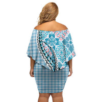 Aloha Vintage Palaka Floral Hawaiian Quilt Off Shoulder Short Dress Uliuli Motif - Polynesian Pride
