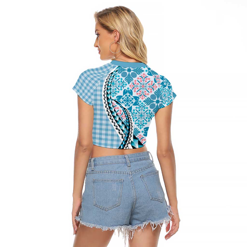 Aloha Vintage Palaka Floral Hawaiian Quilt Raglan Cropped T Shirt Uliuli Motif - Polynesian Pride