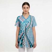 Aloha Vintage Palaka Floral Hawaiian Quilt Scrub Top Uliuli Motif LT9 - Polynesian Pride