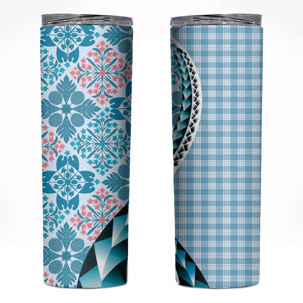 Aloha Vintage Palaka Floral Hawaiian Quilt Skinny Tumbler Uliuli Motif - Polynesian Pride