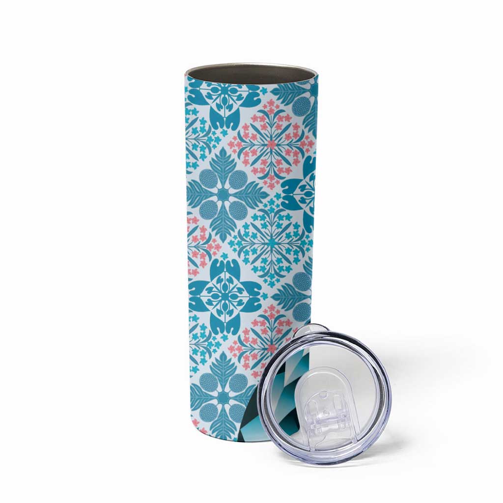 Aloha Vintage Palaka Floral Hawaiian Quilt Skinny Tumbler Uliuli Motif - Polynesian Pride