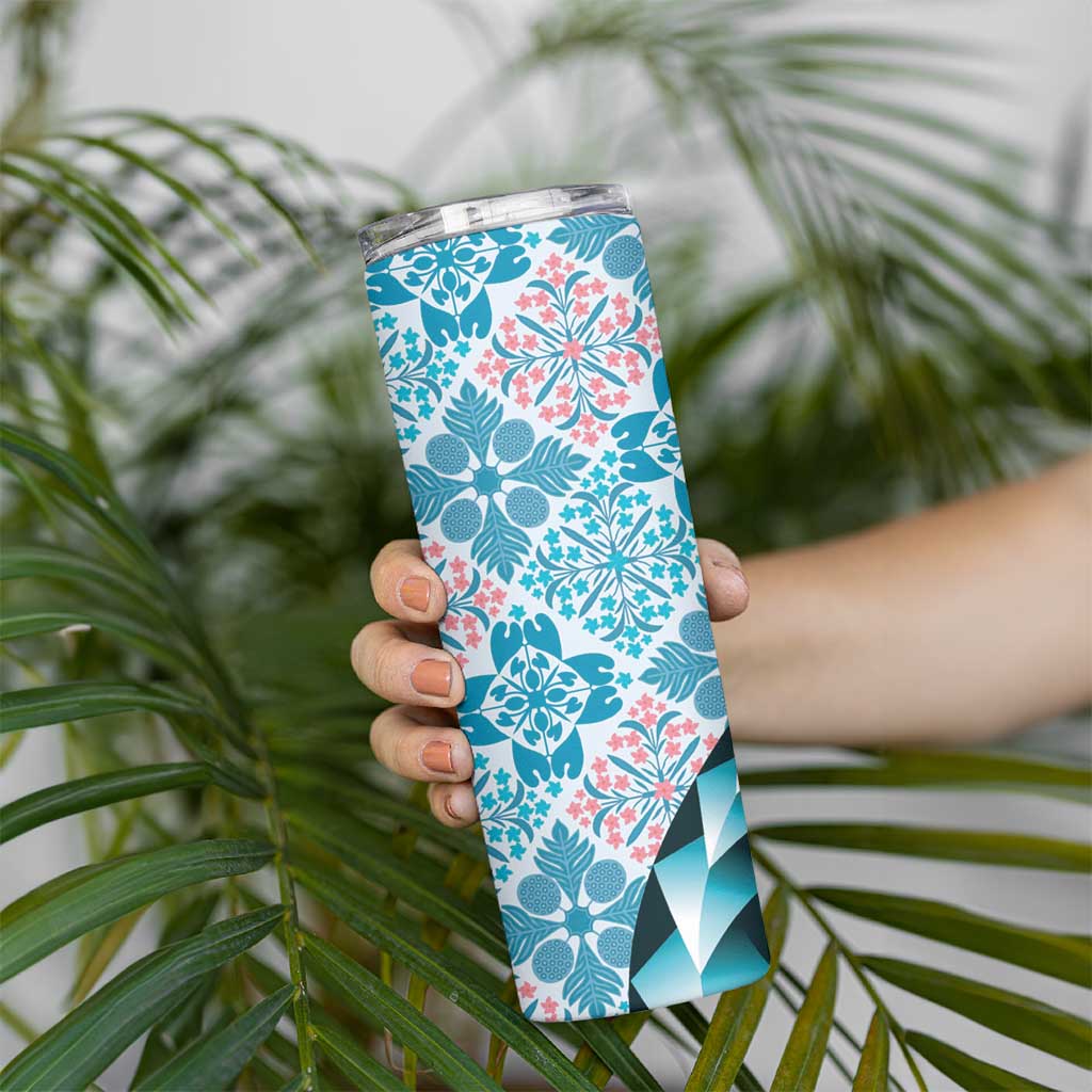 Aloha Vintage Palaka Floral Hawaiian Quilt Skinny Tumbler Uliuli Motif - Polynesian Pride