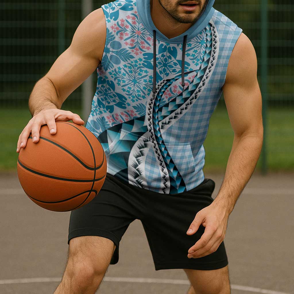 Aloha Vintage Palaka Floral Hawaiian Quilt Sleeveless Hoodie Uliuli Motif - Polynesian Pride