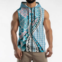 Aloha Vintage Palaka Floral Hawaiian Quilt Sleeveless Zip Hoodie Uliuli Motif LT9