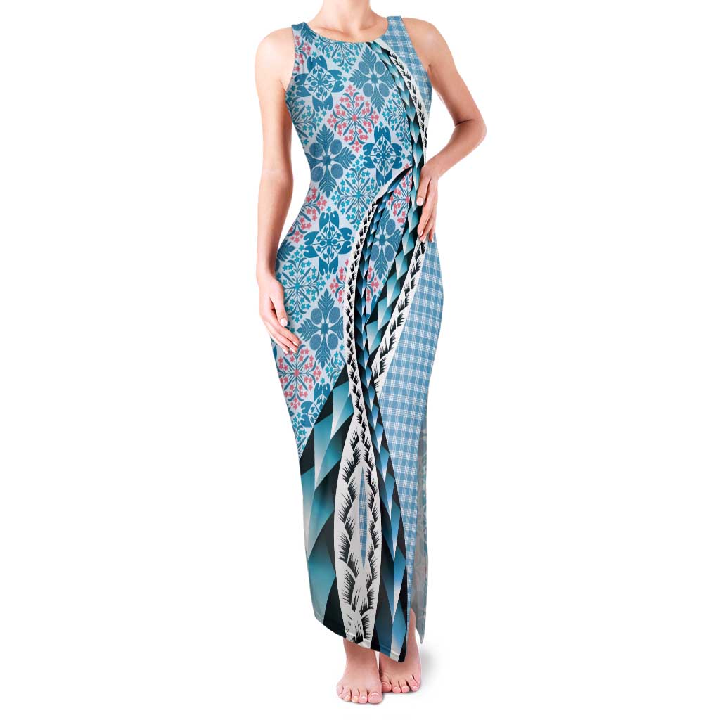 Aloha Vintage Palaka Floral Hawaiian Quilt Tank Maxi Dress Uliuli Motif - Polynesian Pride