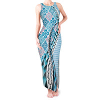 Aloha Vintage Palaka Floral Hawaiian Quilt Tank Maxi Dress Uliuli Motif - Polynesian Pride