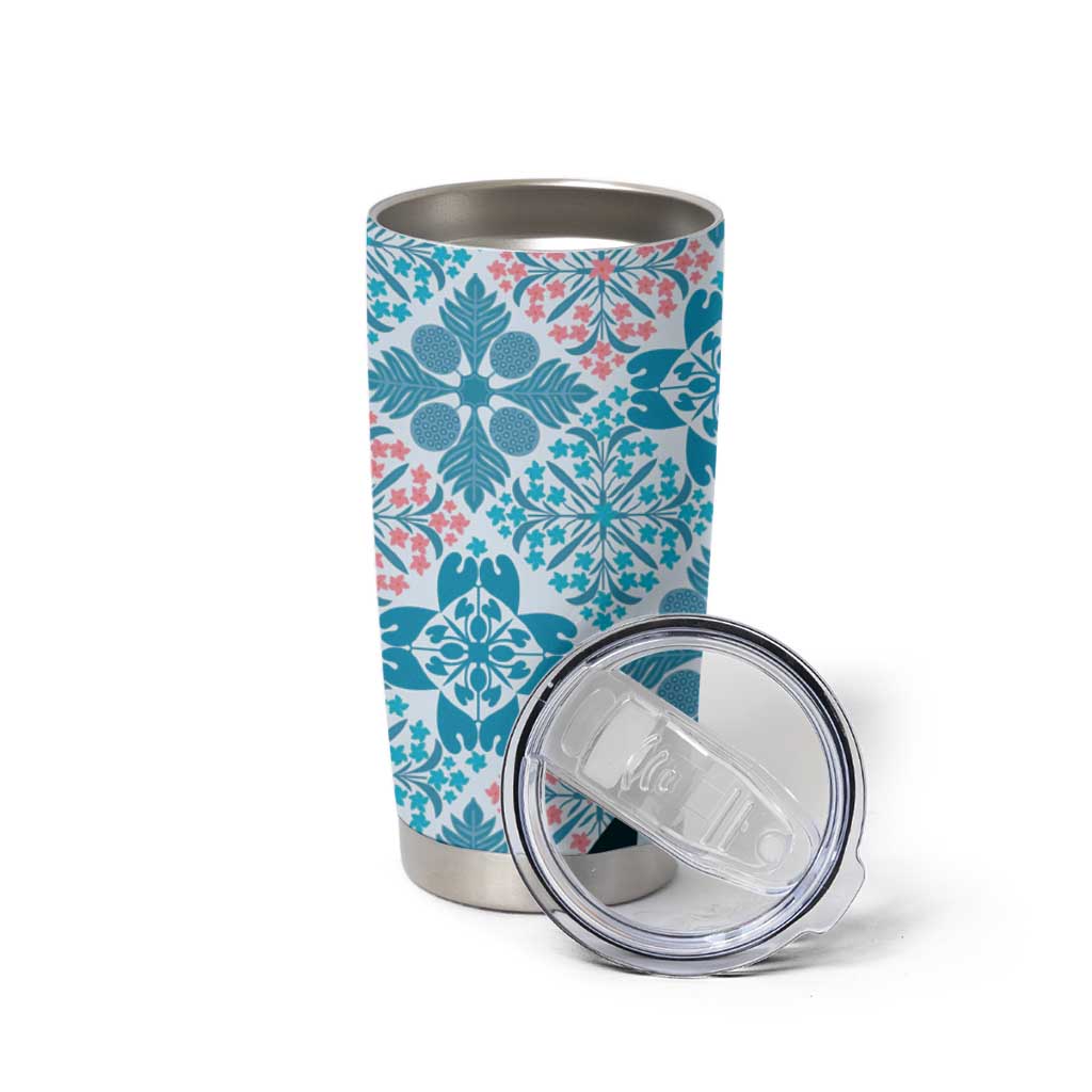 Aloha Vintage Palaka Floral Hawaiian Quilt Tumbler Cup Uliuli Motif - Polynesian Pride