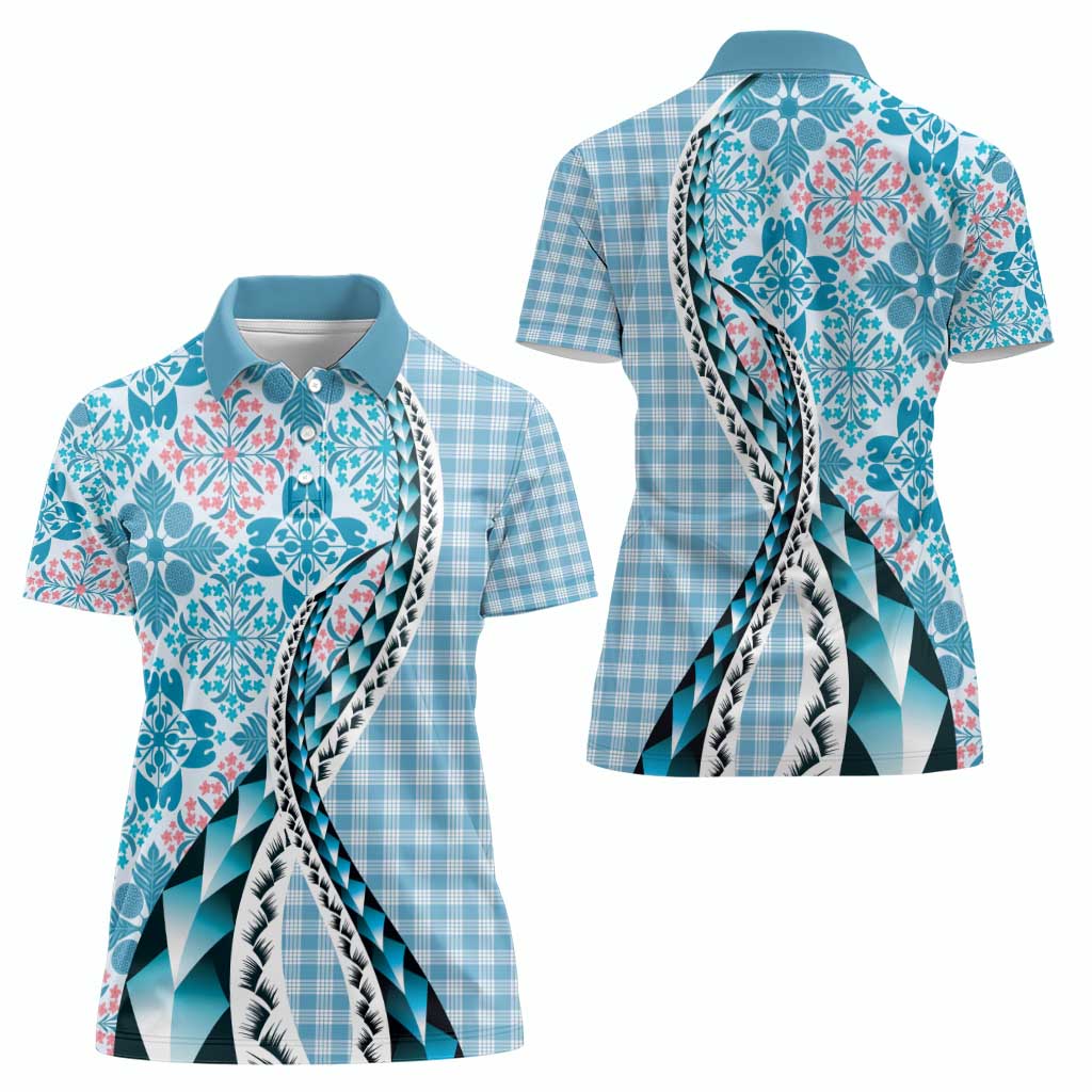 Aloha Vintage Palaka Floral Hawaiian Quilt Women Polo Shirt Uliuli Motif - Polynesian Pride