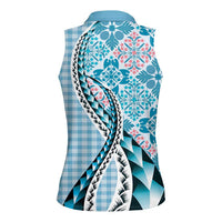 Aloha Vintage Palaka Floral Hawaiian Quilt Women Sleeveless Polo Shirt Uliuli Motif LT9 - Polynesian Pride