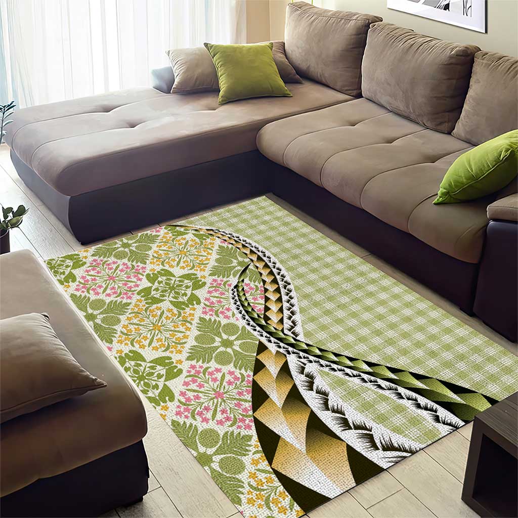 Aloha Vintage Palaka Floral Hawaiian Quilt Area Rug Omaomao Motif - Polynesian Pride