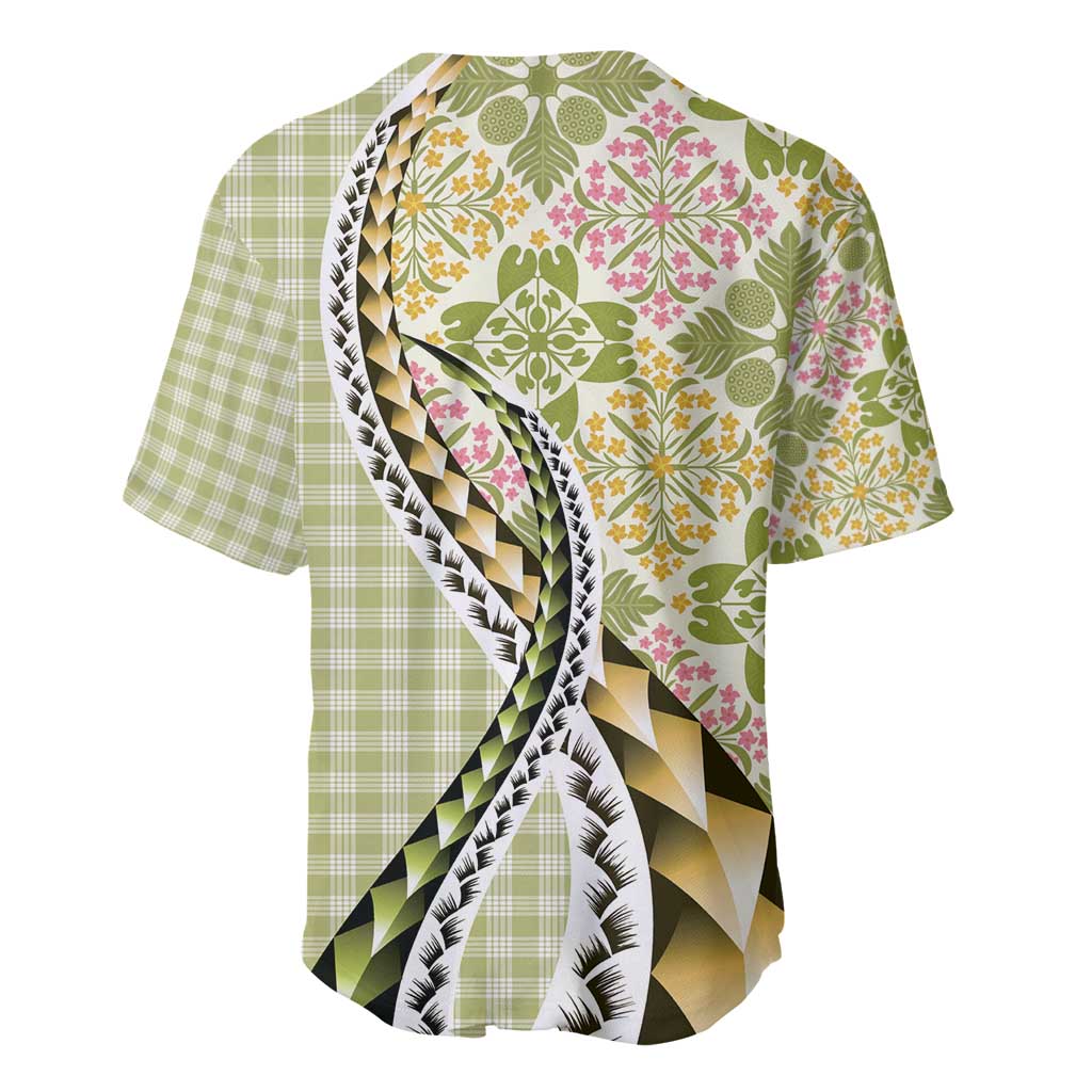 Aloha Vintage Palaka Floral Hawaiian Quilt Baseball Jersey Omaomao Motif - Polynesian Pride