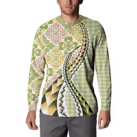 Aloha Vintage Palaka Floral Hawaiian Quilt Button Sweatshirt Omaomao Motif - Polynesian Pride