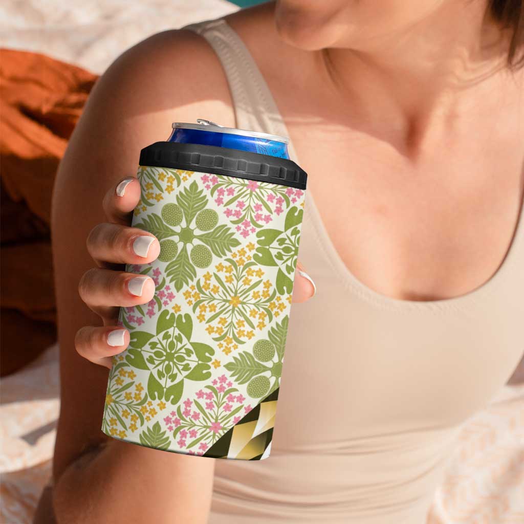 Aloha Vintage Palaka Floral Hawaiian Quilt 4 in 1 Can Cooler Tumbler Omaomao Motif LT9 - Polynesian Pride