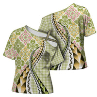 Aloha Vintage Palaka Floral Hawaiian Quilt Cross Shoulder Shirt Omaomao Motif - Polynesian Pride