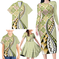 Aloha Vintage Palaka Floral Hawaiian Quilt Family Matching Long Sleeve Bodycon Dress and Hawaiian Shirt Omaomao Motif LT9 - Polynesian Pride