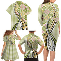 Aloha Vintage Palaka Floral Hawaiian Quilt Family Matching Long Sleeve Bodycon Dress and Hawaiian Shirt Omaomao Motif LT9 - Polynesian Pride