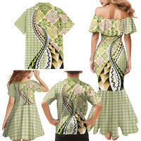 Aloha Vintage Palaka Floral Hawaiian Quilt Family Matching Mermaid Dress and Hawaiian Shirt Omaomao Motif LT9 - Polynesian Pride