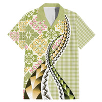 Aloha Vintage Palaka Floral Hawaiian Quilt Family Matching Mermaid Dress and Hawaiian Shirt Omaomao Motif LT9 Dad's Shirt - Short Sleeve Lime - Polynesian Pride