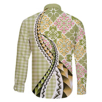 Aloha Vintage Palaka Floral Hawaiian Quilt Family Matching Off The Shoulder Long Sleeve Dress and Hawaiian Shirt Omaomao Motif LT9 - Polynesian Pride