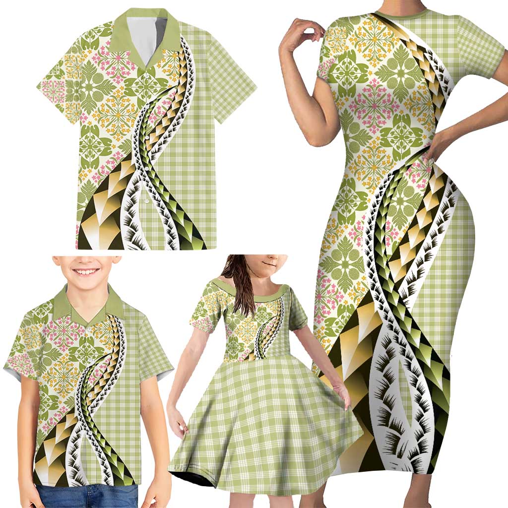 Aloha Vintage Palaka Floral Hawaiian Quilt Family Matching Short Sleeve Bodycon Dress and Hawaiian Shirt Omaomao Motif LT9 - Polynesian Pride